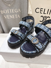 DIOR 26S D-WANDER SANDALS IN BLUE DIOR OBLIQUE DENIM SILVER HARDWARE