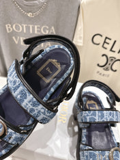 DIOR 26S D-WANDER SANDALS IN BLUE DIOR OBLIQUE DENIM SILVER HARDWARE