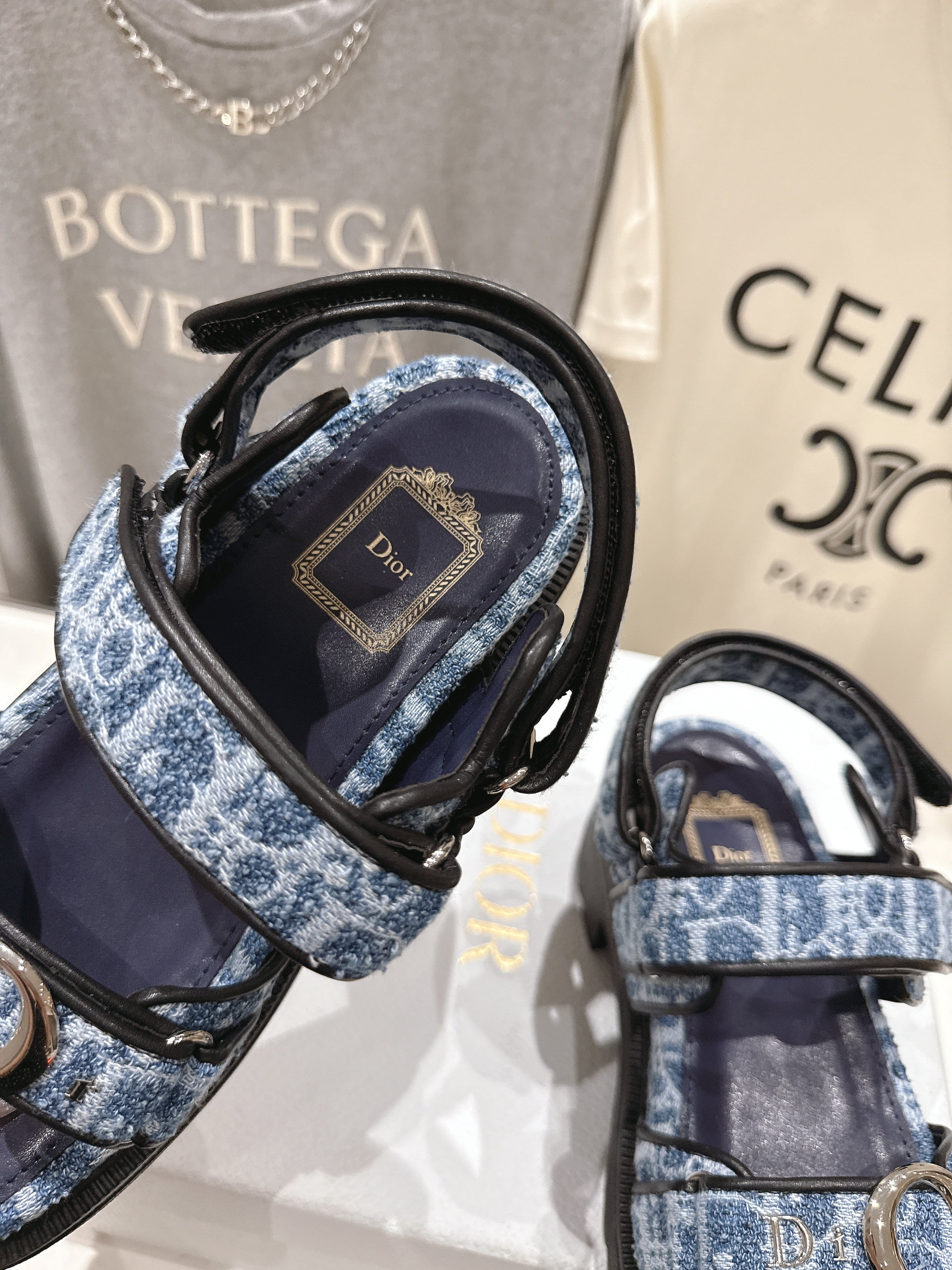 DIOR 26S D-WANDER SANDALS IN BLUE DIOR OBLIQUE DENIM SILVER HARDWARE