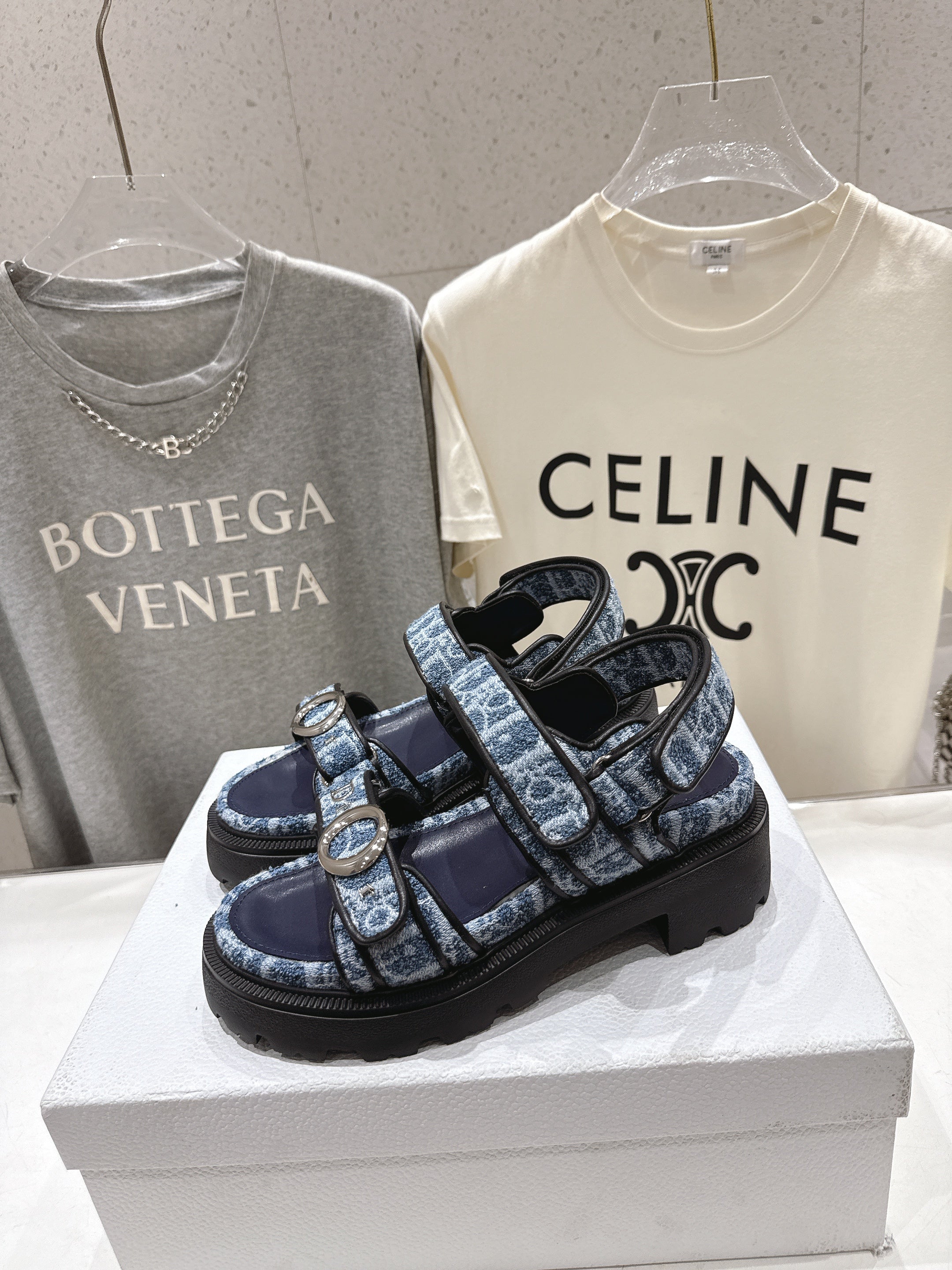 DIOR 26S D-WANDER SANDALS IN BLUE DIOR OBLIQUE DENIM SILVER HARDWARE