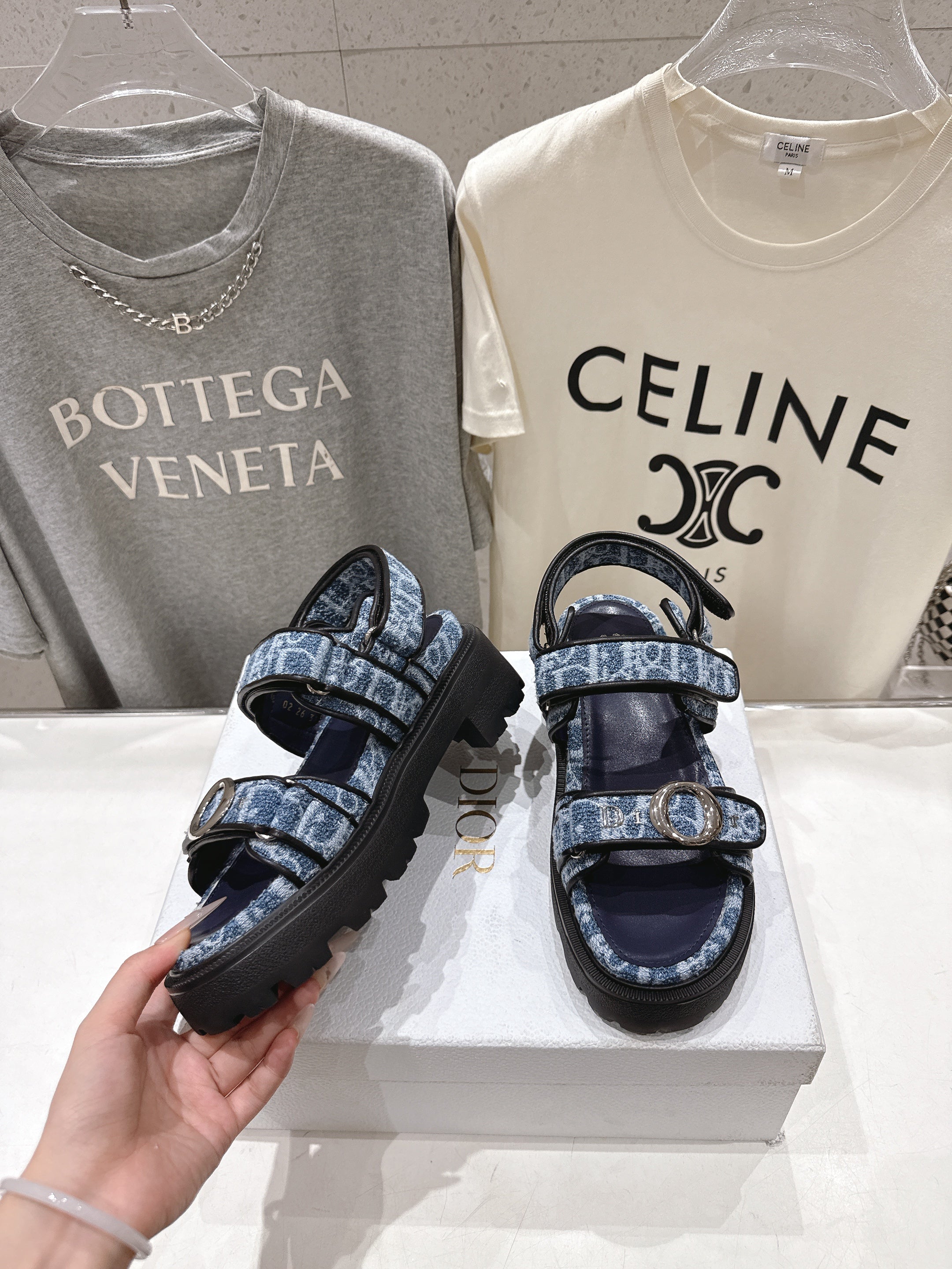 DIOR 26S D-WANDER SANDALS IN BLUE DIOR OBLIQUE DENIM SILVER HARDWARE