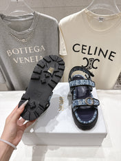DIOR 26S D-WANDER SANDALS IN BLUE DIOR OBLIQUE DENIM SILVER HARDWARE