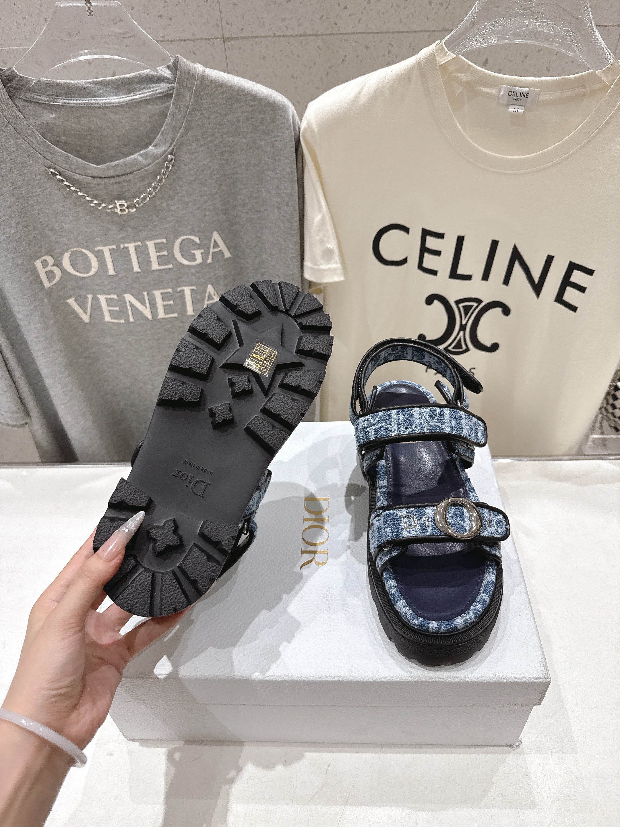 DIOR 26S D-WANDER SANDALS IN BLUE DIOR OBLIQUE DENIM SILVER HARDWARE