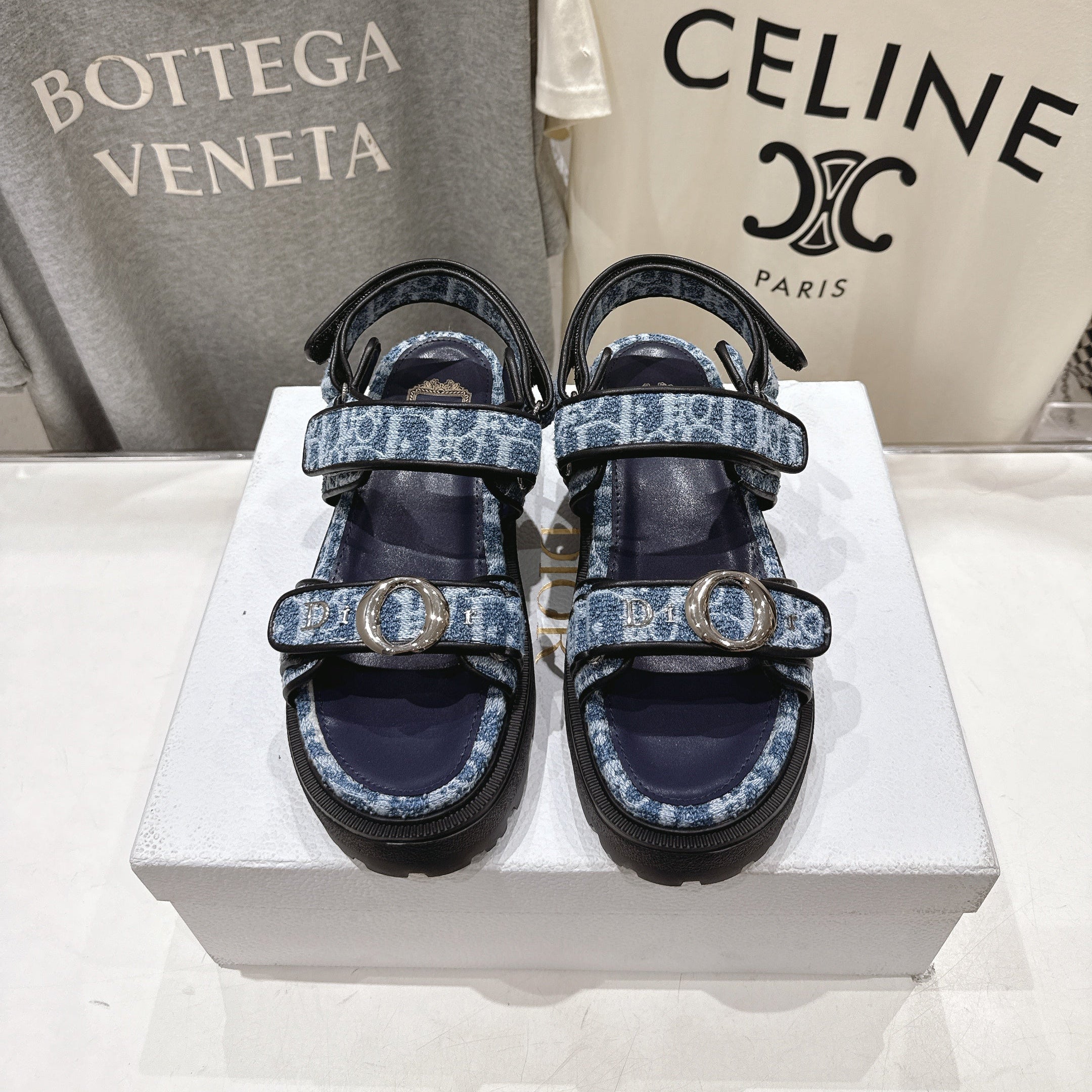 DIOR 26S D-WANDER SANDALS IN BLUE DIOR OBLIQUE DENIM SILVER HARDWARE