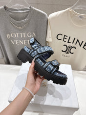 DIOR 26S D-WANDER SANDALS IN BLUE DIOR OBLIQUE DENIM SILVER HARDWARE