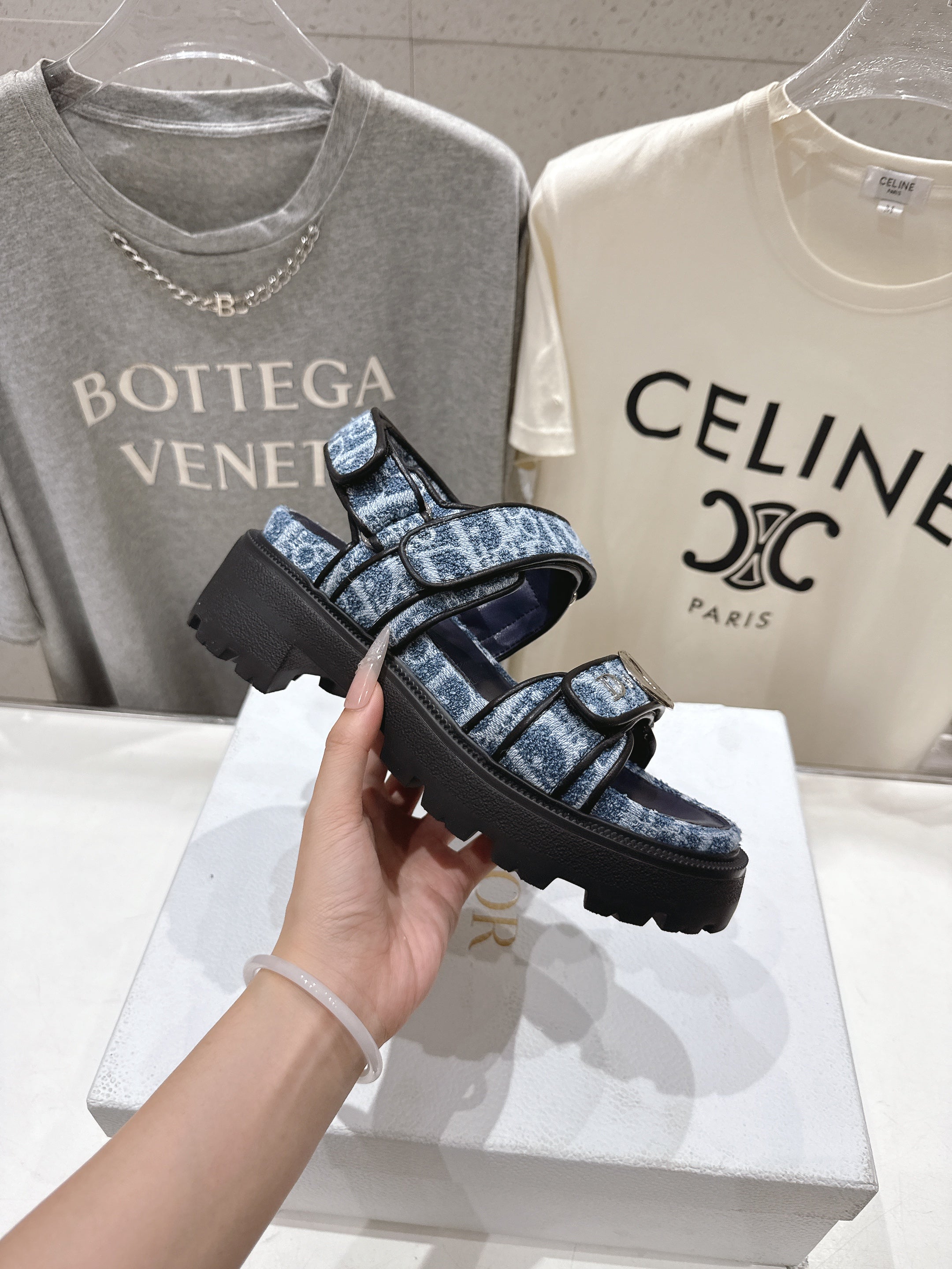 DIOR 26S D-WANDER SANDALS IN BLUE DIOR OBLIQUE DENIM SILVER HARDWARE