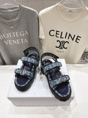 DIOR 26S D-WANDER SANDALS IN BLUE DIOR OBLIQUE DENIM SILVER HARDWARE