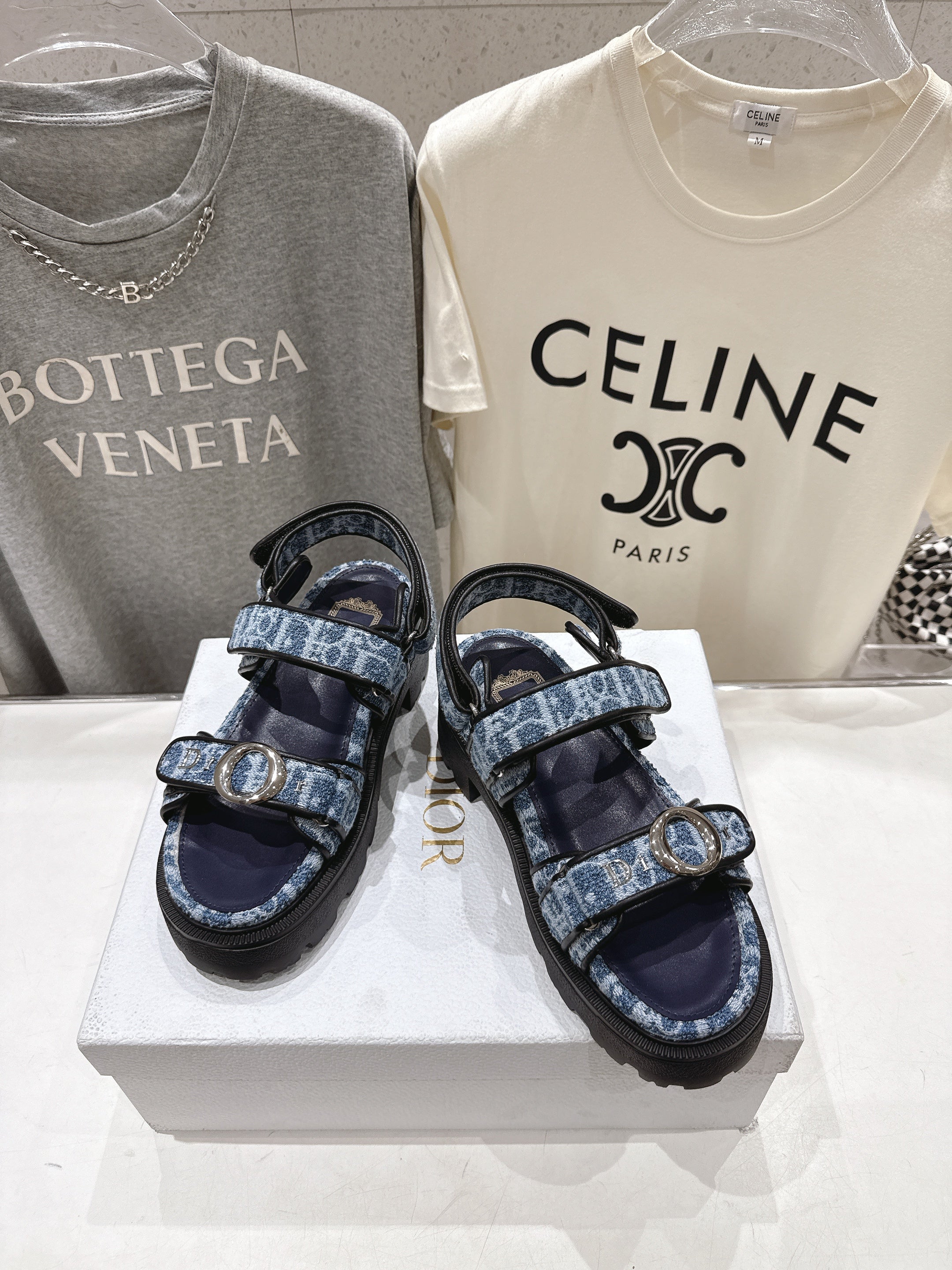 DIOR 26S D-WANDER SANDALS IN BLUE DIOR OBLIQUE DENIM SILVER HARDWARE