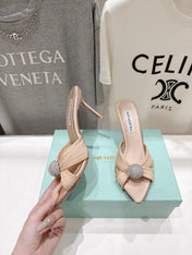 AQUAZZURA 26S HEEL SANDALS 80 MM IN BEIGE SATIN CRYSTAL-EMBELLISHED SPHERE
