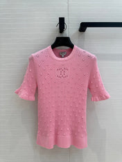 CC 25 Hollow Knitted T-shirt Pink cotton