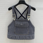 CC 25 Short Suspender Vest Dark Blue mix White Cotton