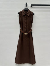 Loewe Sleeveless Long Skirt Brown Linen