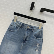 CC 25 Embroidered Short Skirt Blue Denim Cotton