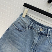 CC 25 Embroidered Short Blue Denim Cotton
