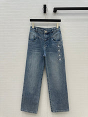 CC 25 Embroidered Pant Blue Denim Cotton