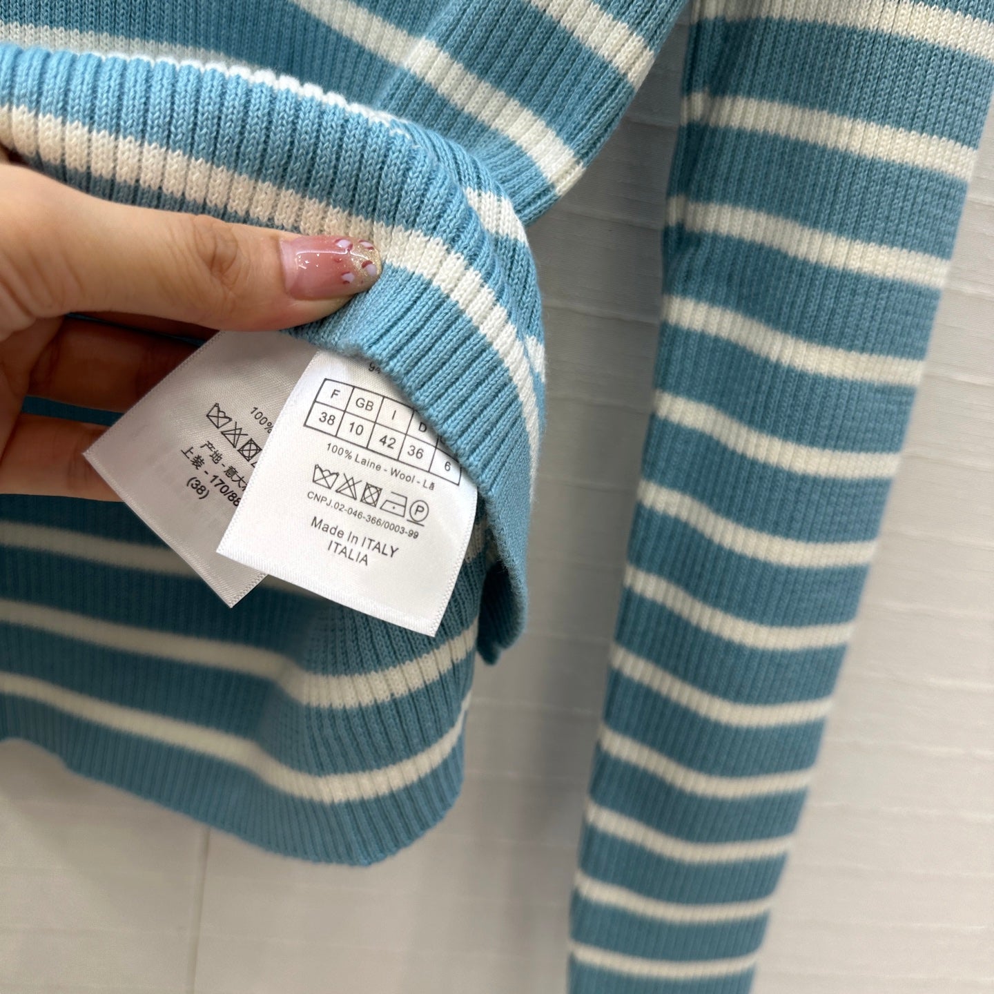 DIOR MUTED BLUE-GREY STRIPED LONG-SLEEVE KNIT SWEATER