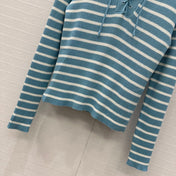 DIOR MUTED BLUE-GREY STRIPED LONG-SLEEVE KNIT SWEATER