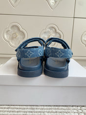 LV SANDALS 25S IN BLUE DENIM AND CALFSKIN WITH GOLD HARDWARE