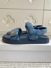 LV SANDALS 25S IN BLUE DENIM AND CALFSKIN WITH GOLD HARDWARE