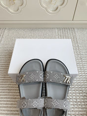 LV SANDALS 25S IN GREY DENIM AND CALFSKIN WITH SILVER HARDWARE