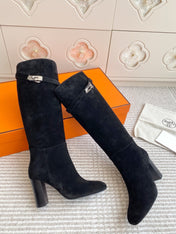 HM 25S TALL BOOTS 90 MM IN BLACK SUEDE