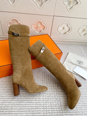 HM 25S TALL BOOTS 90 MM IN WARM BEIGE GOLD SUEDE