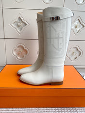 HM 25S JUMPING BOOTS IN WHITE LAMBSKIN WITH SILVER HARDWARE