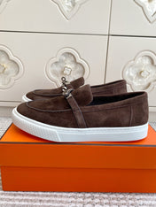 HM 25S SLIP-ON IN DARK BROWN SUEDE WITH SILVER HARDWARE
