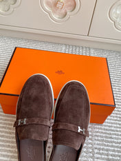 HM 25S MULES IN DARK BROWN SUEDE WITH SILVER HARDWARE