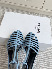 CELINE 26S CLEA TRIOMPHE GLADIATOR HEEL SANDALS 60 MM IN SKY BLUE LAMBSKIN