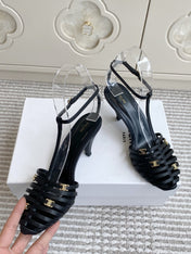 CELINE 26S CLEA TRIOMPHE GLADIATOR HEEL SANDALS 60 MM IN BLACK LAMBSKIN