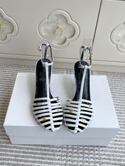 CELINE 26S CLEA TRIOMPHE GLADIATOR HEEL SANDALS 60 MM IN WHITE LAMBSKIN