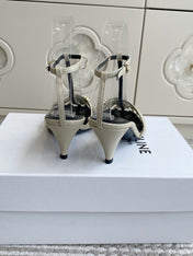 CELINE 26S CLEA TRIOMPHE GLADIATOR HEEL SANDALS 60 MM IN BEIGE LAMBSKIN