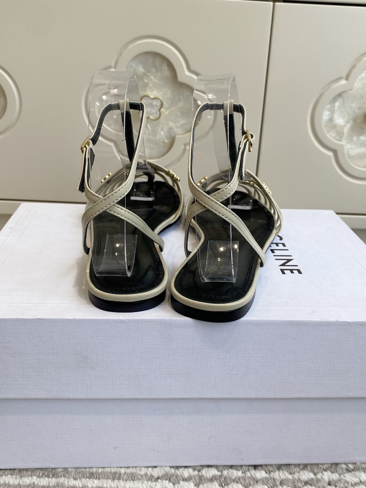 CELINE 26S CLEA TRIOMPHE GLADIATOR SANDALS IN BEIGE LAMBSKIN