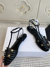 CELINE 26S CLEA TRIOMPHE GLADIATOR SANDALS IN BLACK LAMBSKIN