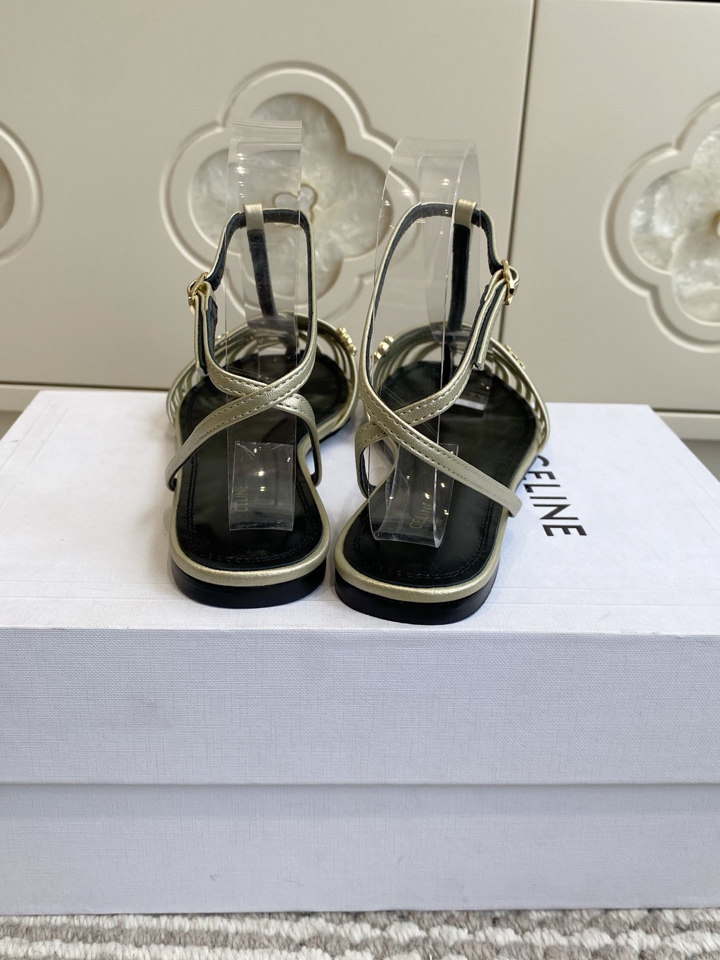 CELINE 26S CLEA TRIOMPHE GLADIATOR SANDALS IN CHAMPAGNE GOLD LAMBSKIN