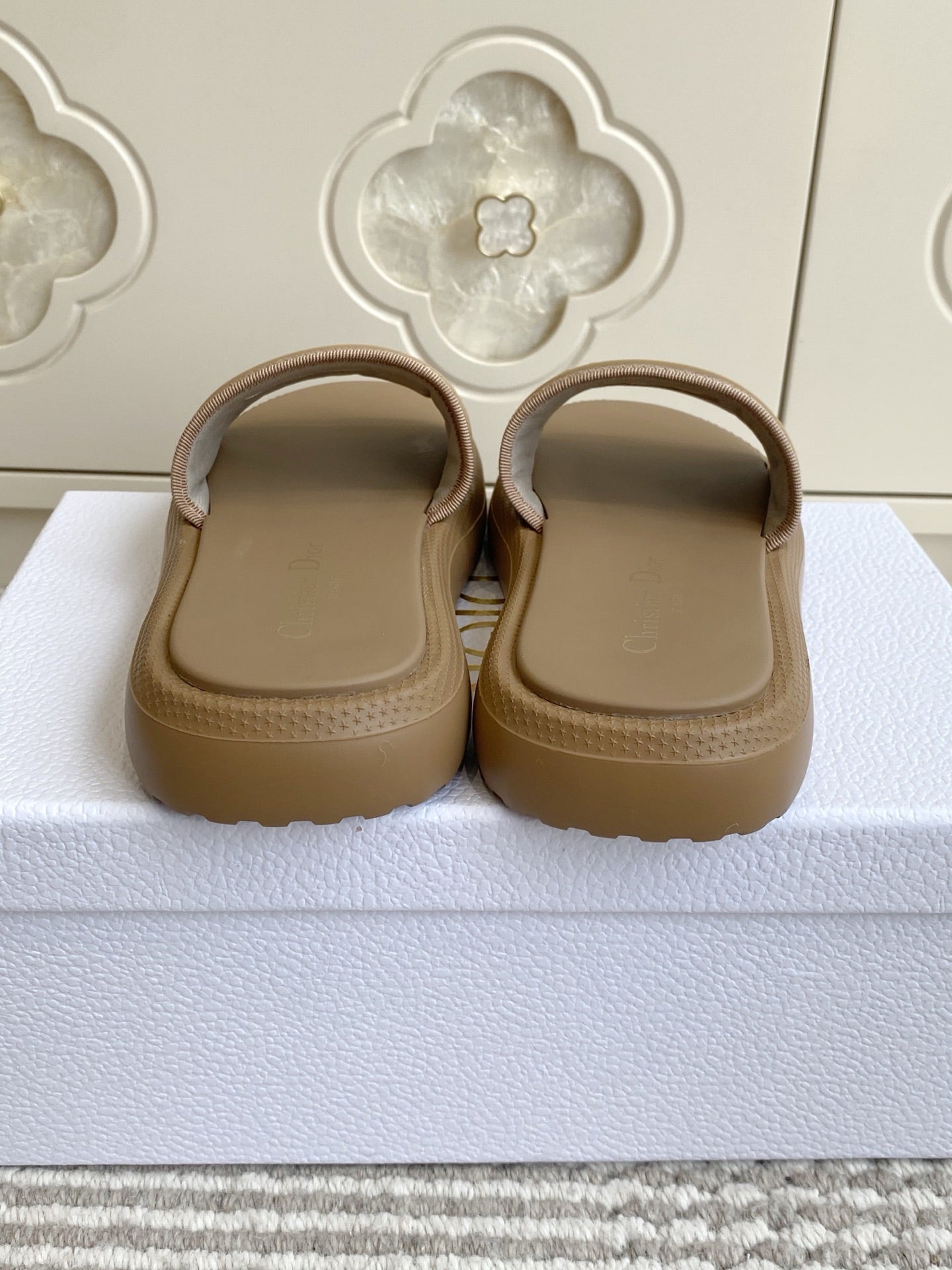 DIOR 26S DWAY SLIDES IN BROWN RUBBER SOLE