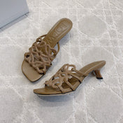 LOEWE 26S HIGH HEEL SANDALS IN BROWN CALFSKIN