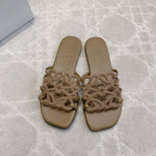 LOEWE 26S PETAL ANAGRAM SLIDE IN BROWN CALFSKIN