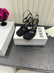 LOEWE 26S EMBELLISHED HIGH HEELS 60 MM IN BLACK CALFSKIN