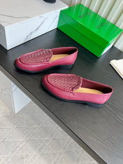 BOTTEGA VENETA 26S WOVEN LOAFERS IN DARK RED LAMBSKIN