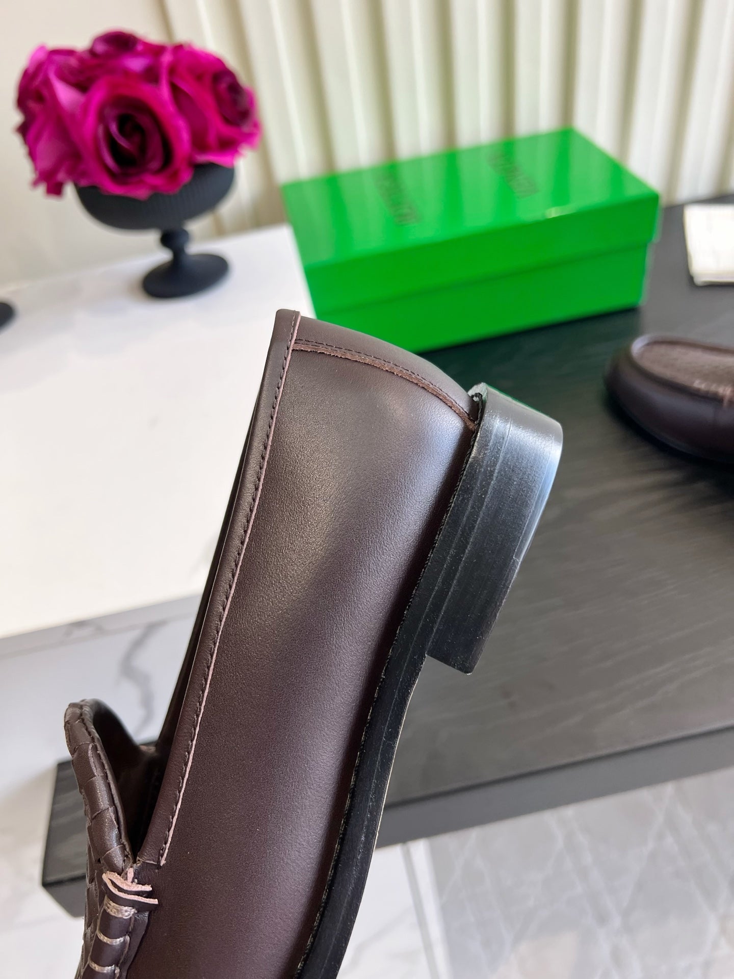 BOTTEGA VENETA 26S WOVEN LOAFERS IN DARK BROWN LAMBSKIN