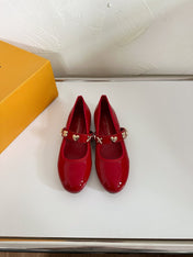 ROMY FLAT BALLERINA IN RUBY RED PATENT CALFSKIN