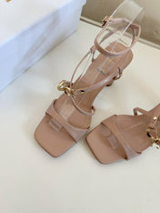 MEDIUM SQUARE HEEL SANDAL IN BLUSH PINK LAMBSKIN