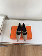 KIARA FLAT PUMP IN KHAKI BROWN CALFSKIN