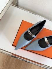 KIARA FLAT PUMP IN CERULEAN BLUE CALFSKIN