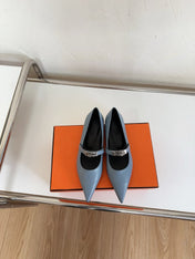 KIARA FLAT PUMP IN CERULEAN BLUE CALFSKIN