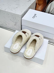 CELINE 25S GEORGIA SLIDE IN SHEARLING IN IVORY