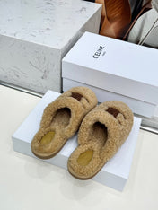 CELINE 25S GEORGIA SLIDE IN SHEARLING IN BROWN