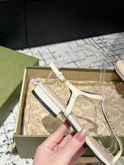 THONG SANDAL IN WHITE CALFSKIN WITH GOLD HARDWARE